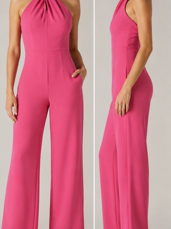 Julia Jordan Pants - Julia Jordan Hot Barbie Pink Halter Neck Sleeveless Jumpsuit, Size 8